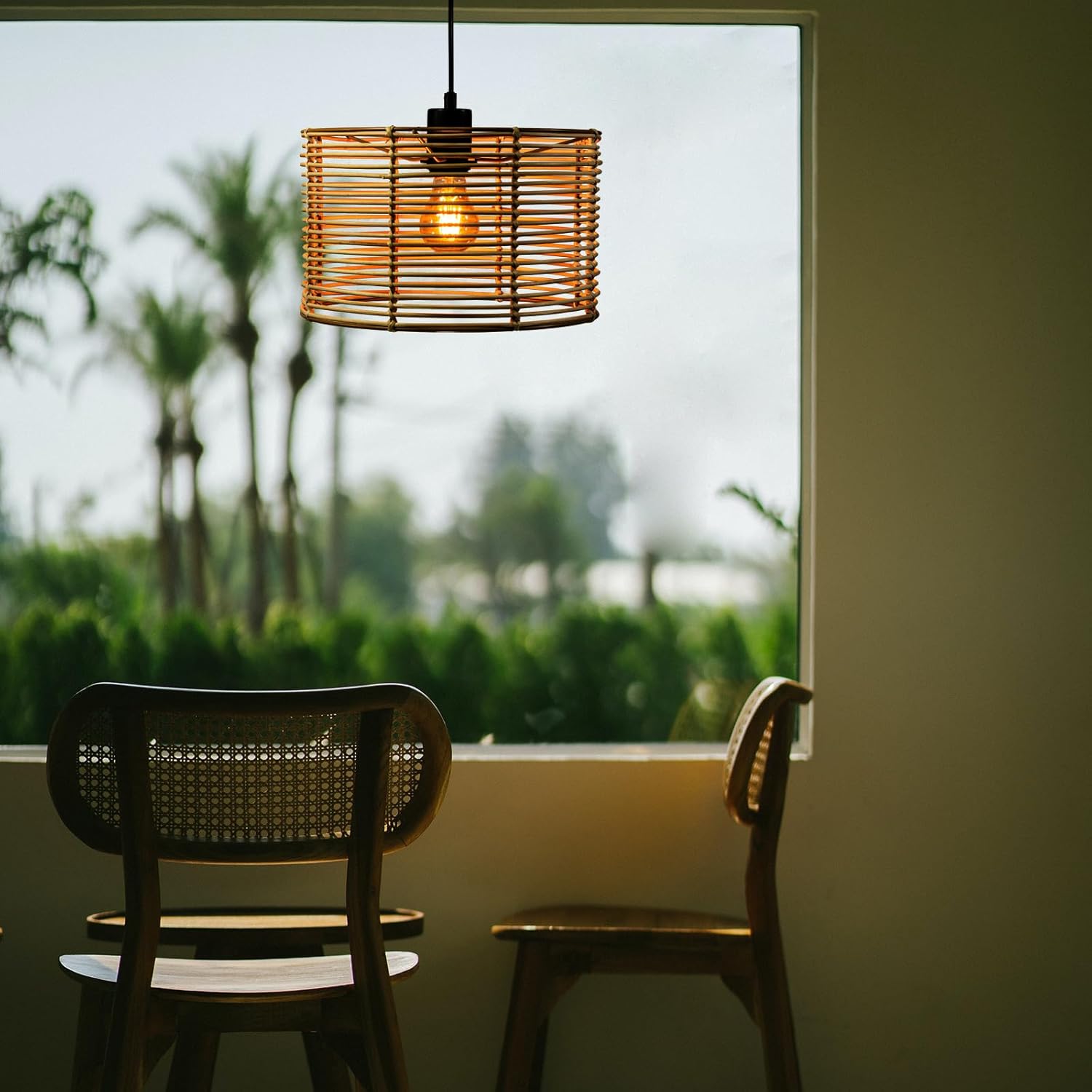 Rattan Lamp Shade E27/E14/E26/E12 Base boho Lamp Cover replacement, Lampshade woven wicker hanging Lamp Shade for Table Lamp Chandelier Pendant lights
