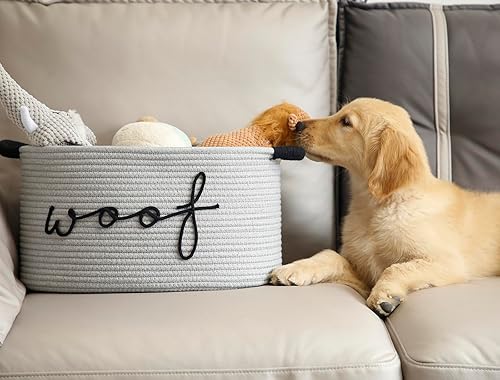 Miniatura 5 de CIKI HOME Woof - Cesta de juguetes para perros, cestas tejidas para mascotas, caja de almacenamiento con asas duraderas, suministros para mascotas,
