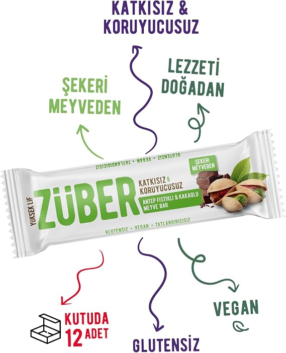Züber Antep Fıstıklı ve Kakaolu Meyve Bar 40g x 12 Adet