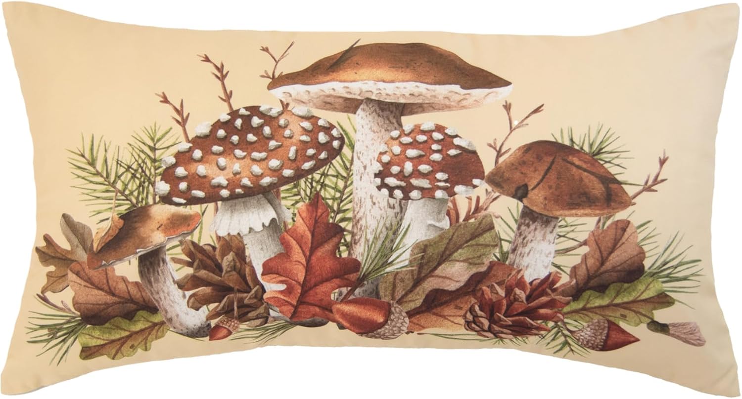 Donna Sharp 2-Piece Pine Circle Squirrel and Mushroom Nature Themed Decorative Throw Pillow Set - Pillows for Couch, Sofa, Beds, and Chairs - Includes 18" x 18" Square & 12" x 22" Rectangular Pillows