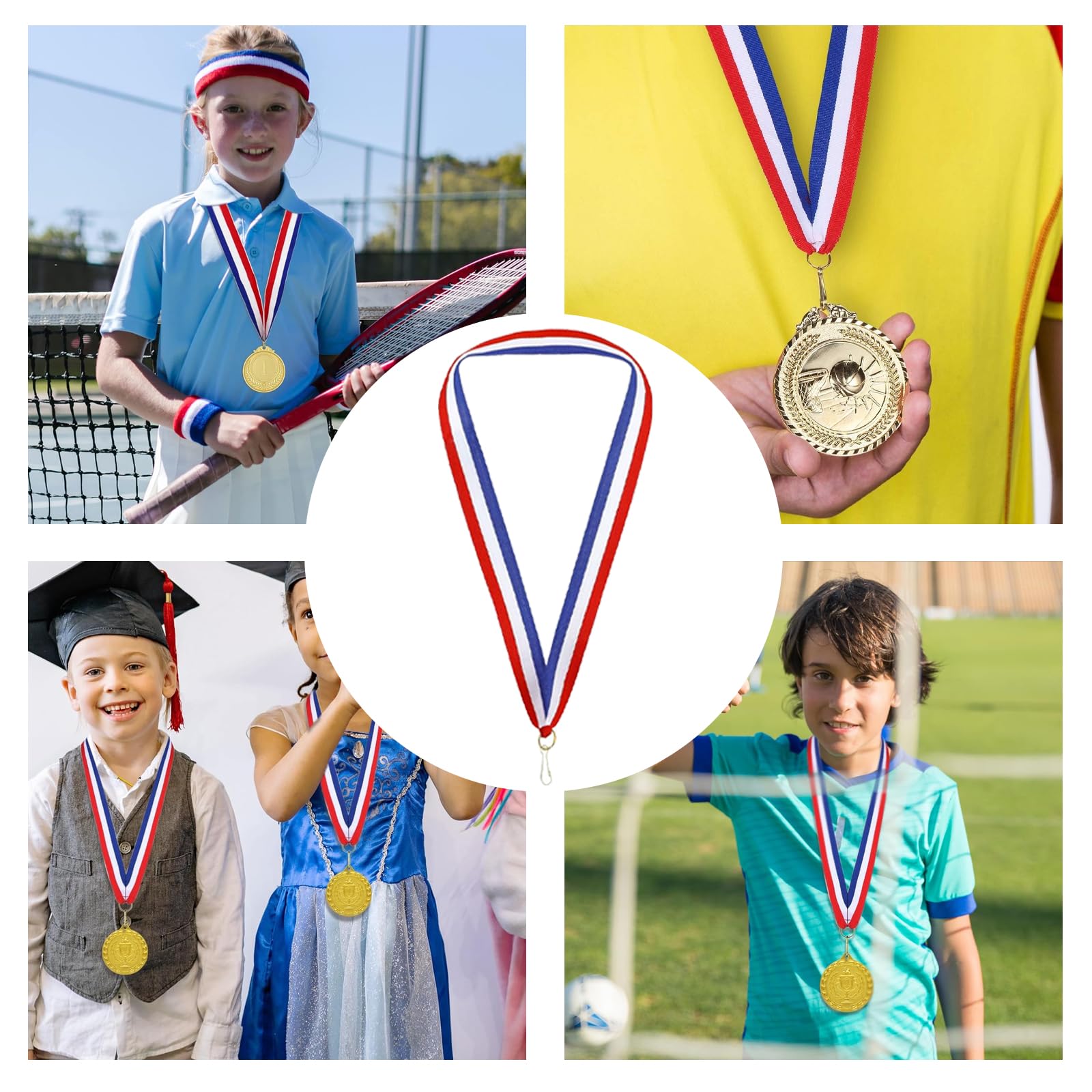 NIYATA 30 Pcs Ruban Medaille, Ruban Médaille, Ruban Medailles, Ruban Medaille de Danse, Ruban Medailles Sport, Cordon Bleu Blanc Rouge pour Médaille, Cordon Médaille, Ruban Medaille Bleu Blanc Rouge