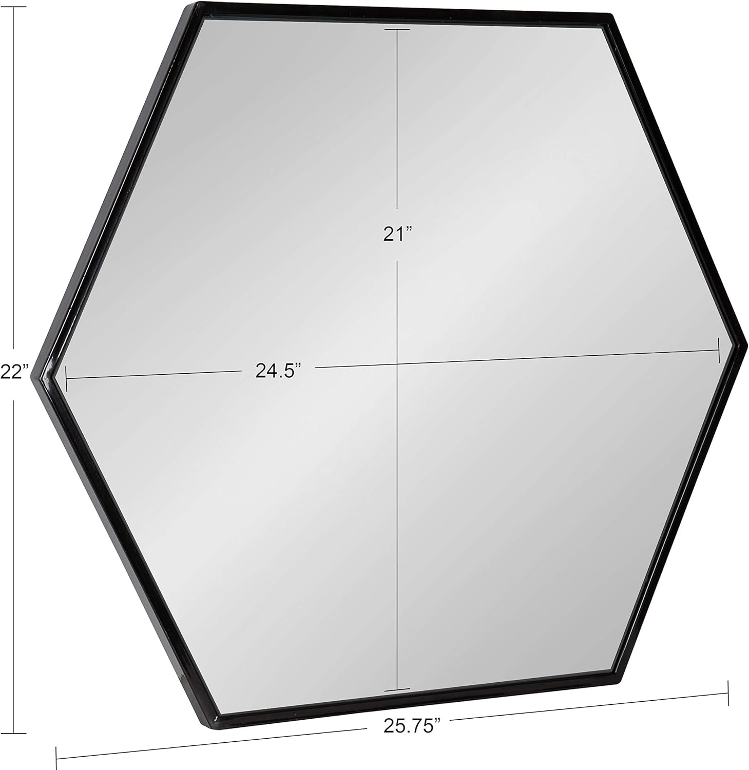 Kate and Laurel McNeer Modern Wall Mirror, 22 x 25, Black, Geometric Hexagon Mirror for Wall