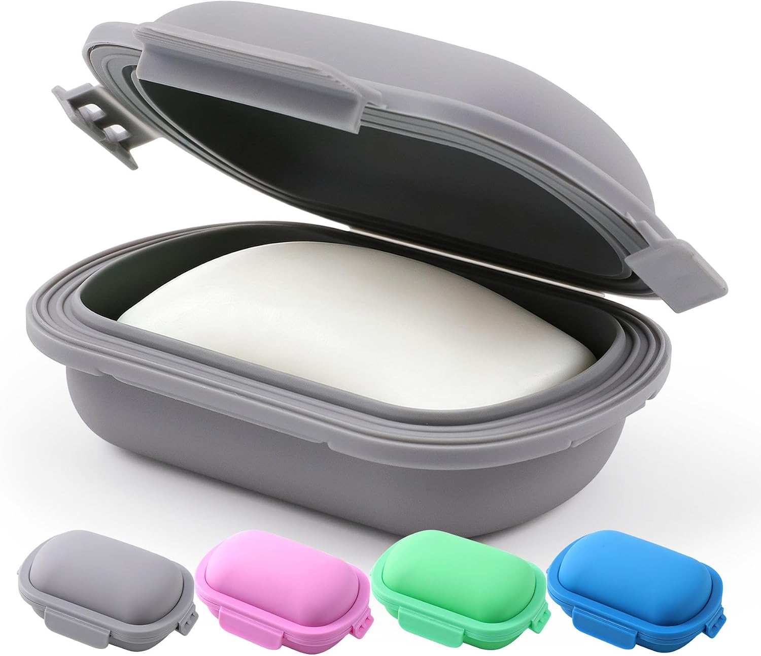 Silicone Travel Soap Case – Leakproof Bar Soap Holder with Lid, Shatterproof Soap Container for Bar Soap & Shampoo Bars, Travel Essentials for Camping, Gym, Hiking – 2026 Version Grey 1 Pack