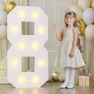 4FT Marquee Number 8 Warm Light Quick Setup Birthday Decorations | 4FT marquee number 8 for 8th birthday, anniversaries and milestone celebrations 17 Pcs Accessory Set