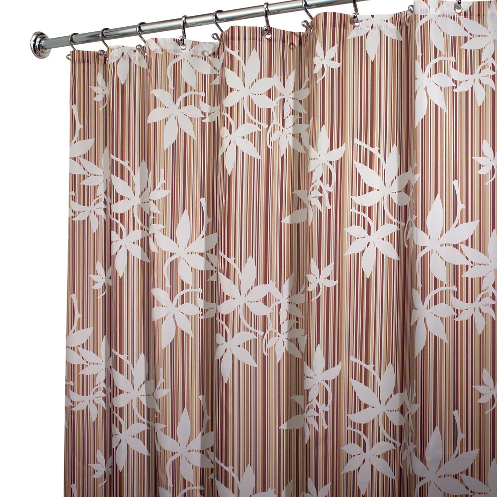 Rideau de douche en tissu marron anti-éclaboussures à rayures florales chic