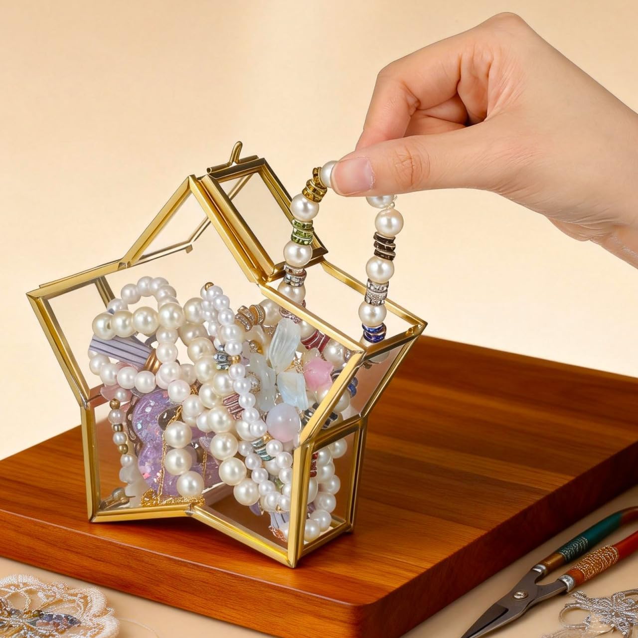 Gatuida Glass Jewelry Storage Box Small Five-Pointed Star Wishing Bottle Preserved Flower Packing Case Birthday Trinket Organizer for Home Décor image 3