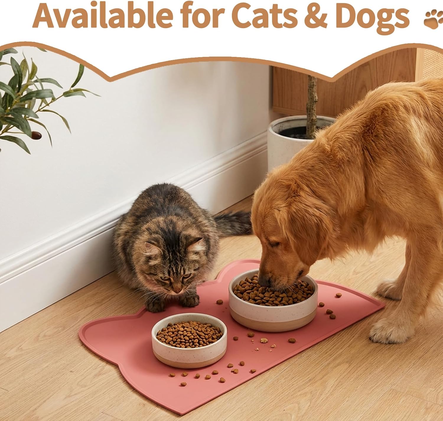 2Pcs Silicone Cat Food Mat Waterproof Cat Bowl Mats Pet Feeding Mat Pet Placemat for Indoor Floors (Gray & Pink)