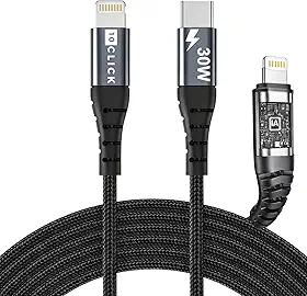 Cabo Lightning Turbo 30W Compatível iPhone 14 13 12 11 Pro Max XS X 8 Plus e iPad MFi Nylon 66 Trançado Reforçado Carregamento Rápido PD e Sincronização Dados Edição Especial Premium Pro+ 1M 10CLICK®