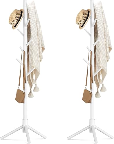 Miniatura 8 de Haddockway Perchero de madera con 8 ganchos, pino de Nueva Zelanda, 3 abrigos ajustables, fácil montaje para abrigos, sombreros, bufandas y bolsos