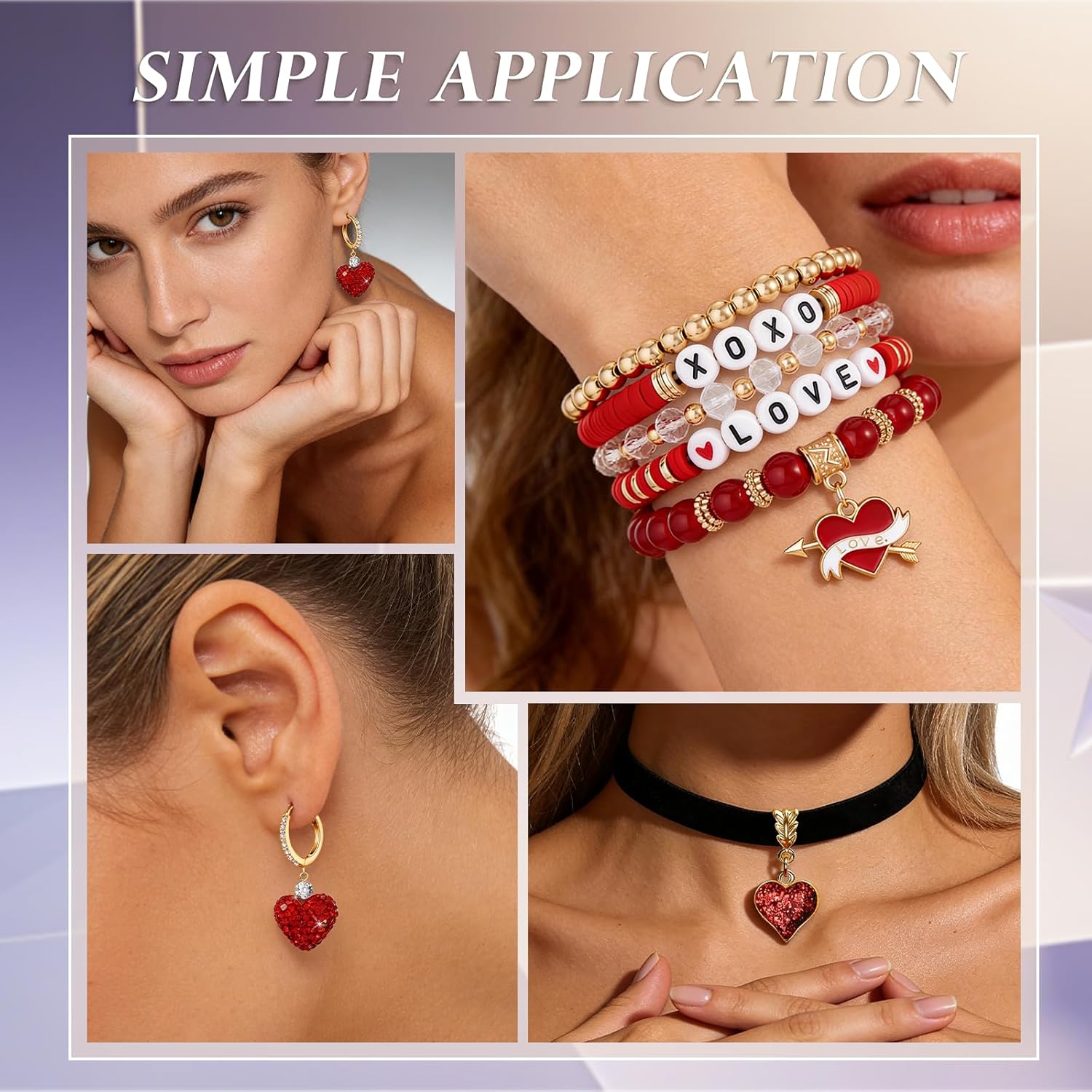 4PCS heart-shaped earrings bracelets collars Valentine's Day gift jewelry set - Image 3