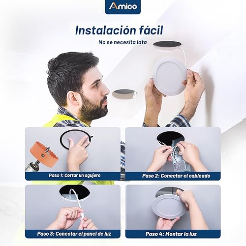Vista 5 de Amico paquete de 12 luces de techo empotrables ultrafinas de 6 pulgadas, 5 CCT, con caja de conexiones, 2,700 K, 3,000 K, 3,500 K, 4,000 K, 5,000 K