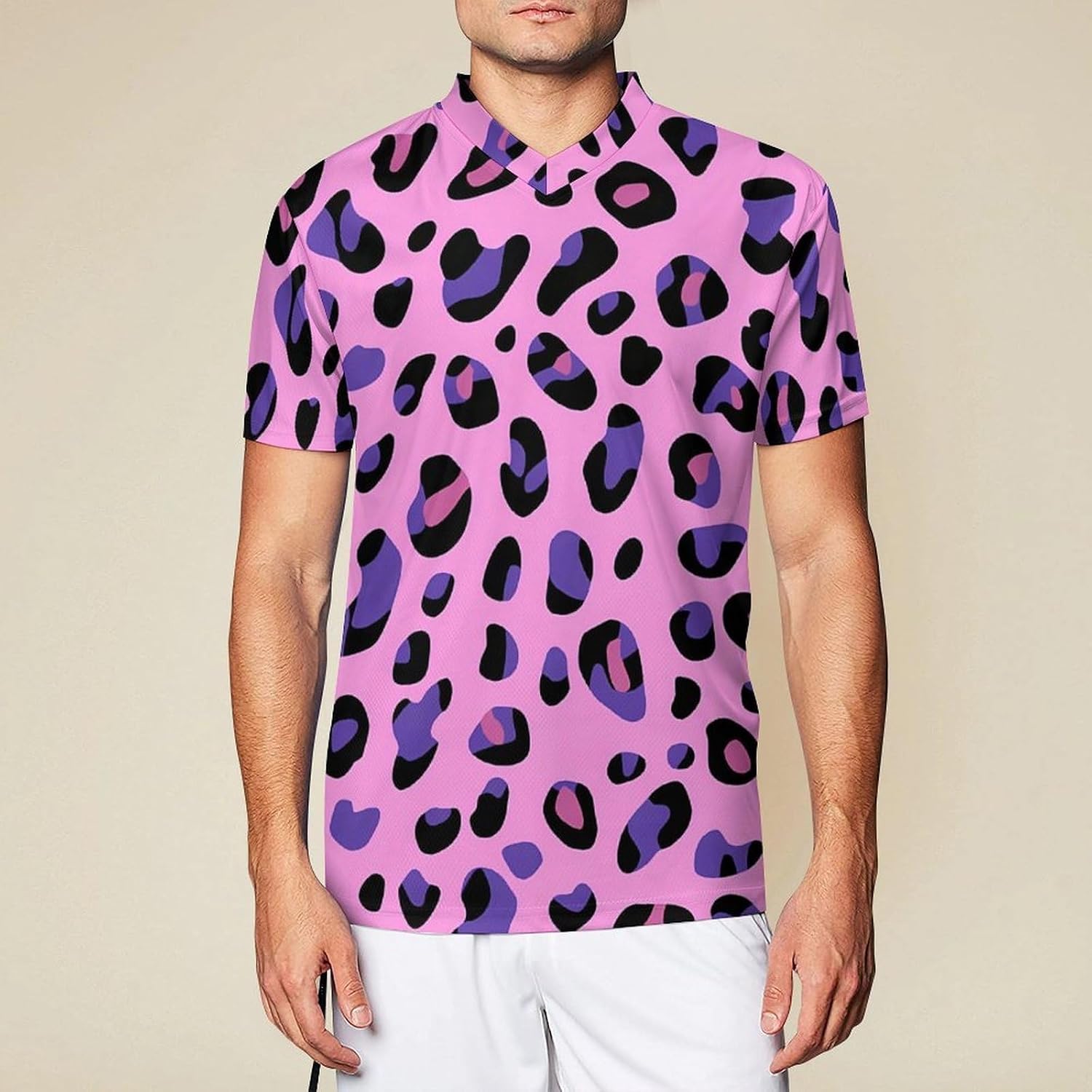 Gradient-Leopard Mens V Neck Soccer Jersey Quick Dry Breathable Short Sleeve T Shirt Sports Football Tops 6X-Large