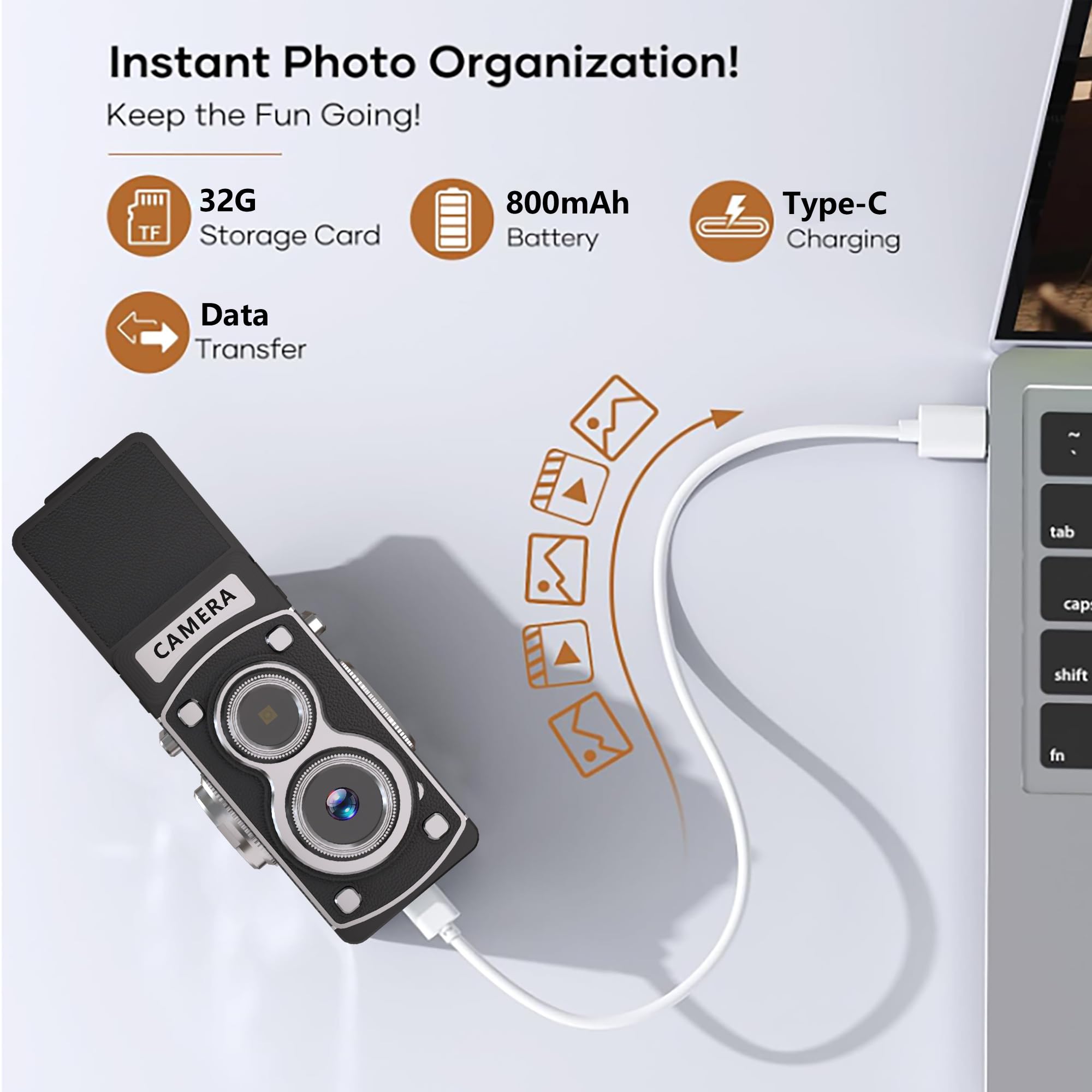 Mini fotocamera digitale vintage – 1080p FHD Retro TLR Style Point and Shoot messa a fuoco automatica, fotocamera compatta e portatile Volgging con scheda da 32 GB, ideale per principianti