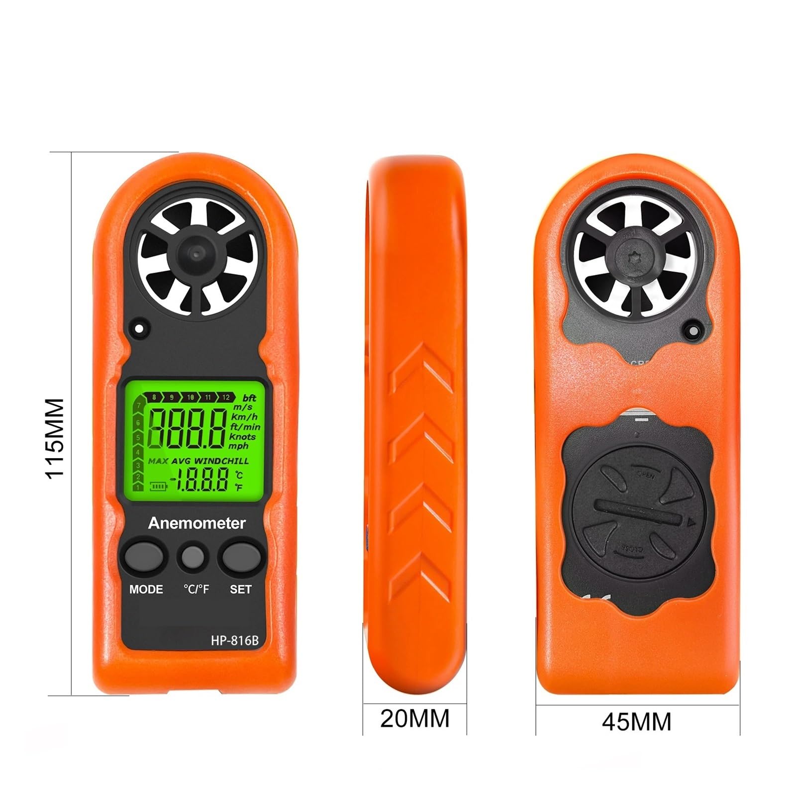 Anemómetro de mano, medidor digital de velocidad del viento for medir la velocidad del flujo de aire (cfm) y la temperatura.(2 PACKS)