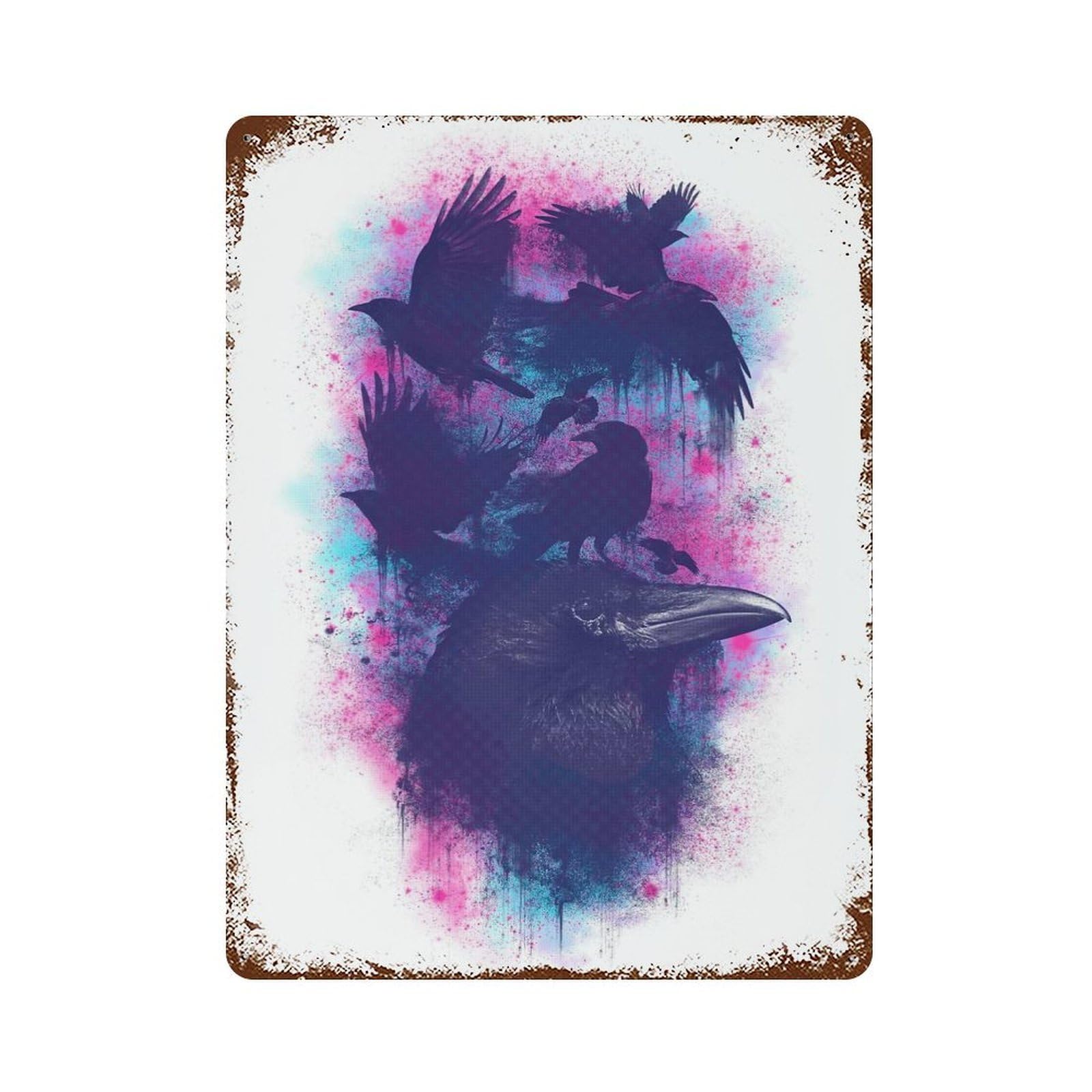 Garage Style Family of Ravens Rust Effect Tin Sign 15.7"x11.8", Vintage Wall Decor for Bar And Workshop