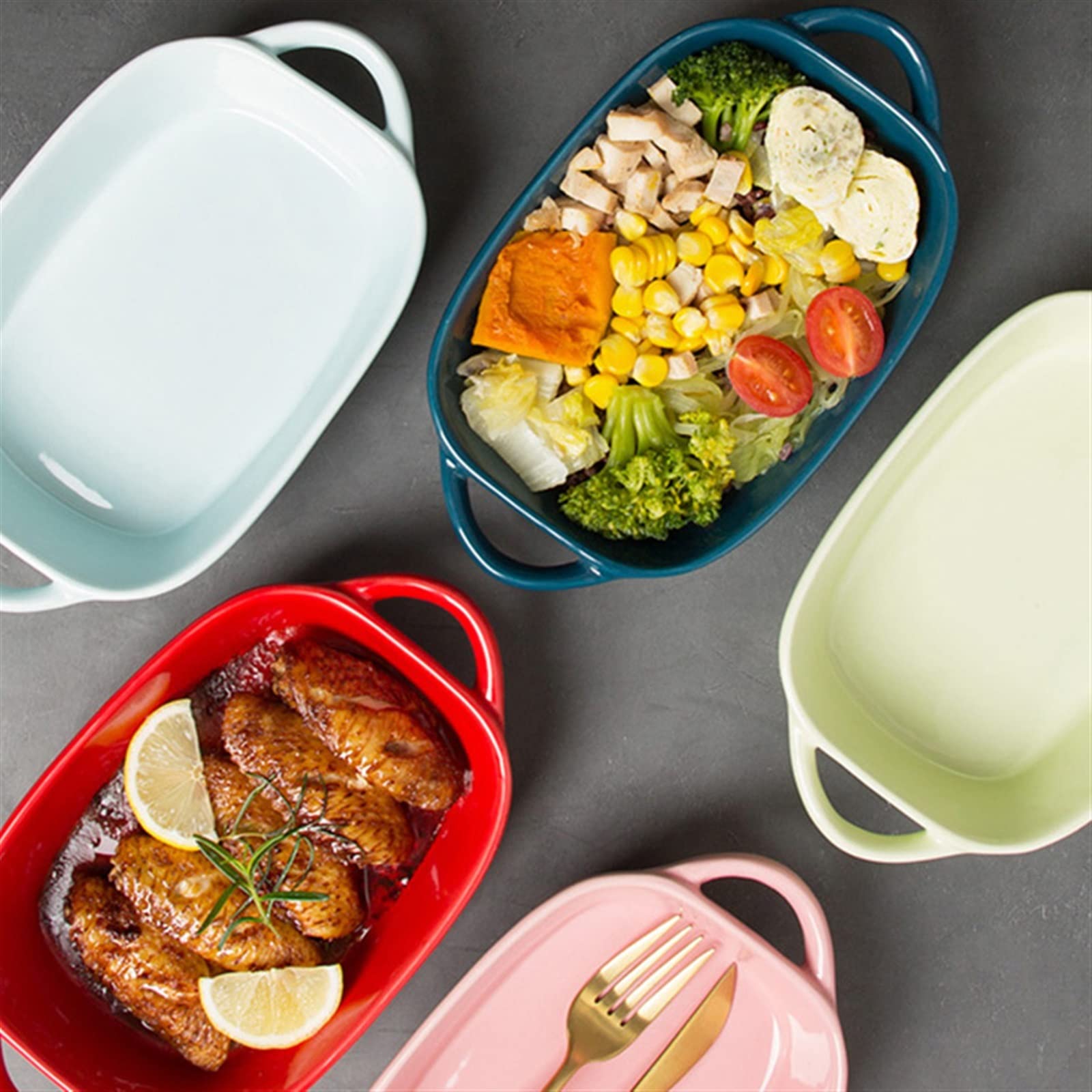 Ceramiczna forma do zapiekanek, z podwójnymi uszami, do pieca domowego, jednokolorowa, forma do lasagne, prostokątna, podwójne ucho do ryżu do lasagne, tiramisu i zapiekanek (006)
