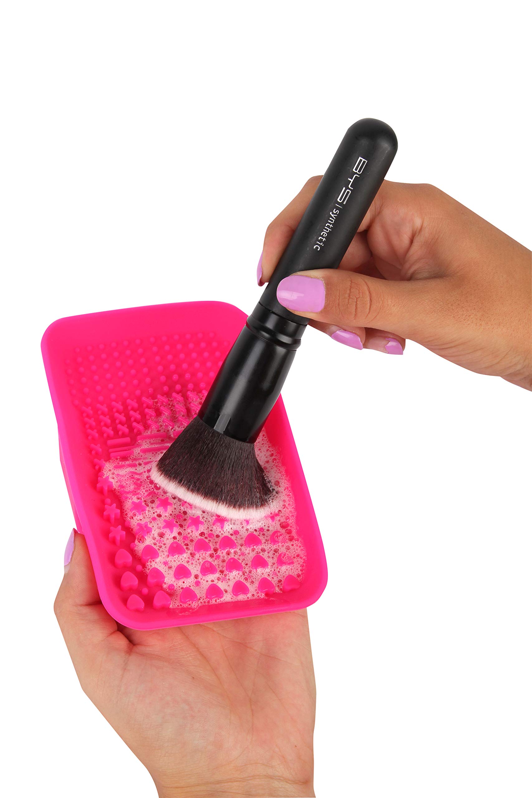 BYS Brush Cleaner Tray - brushes performing like new 100% silicone seven multi textured surfaces purify brush bristles remove makeup residue use with synthetic and natural brush bristles