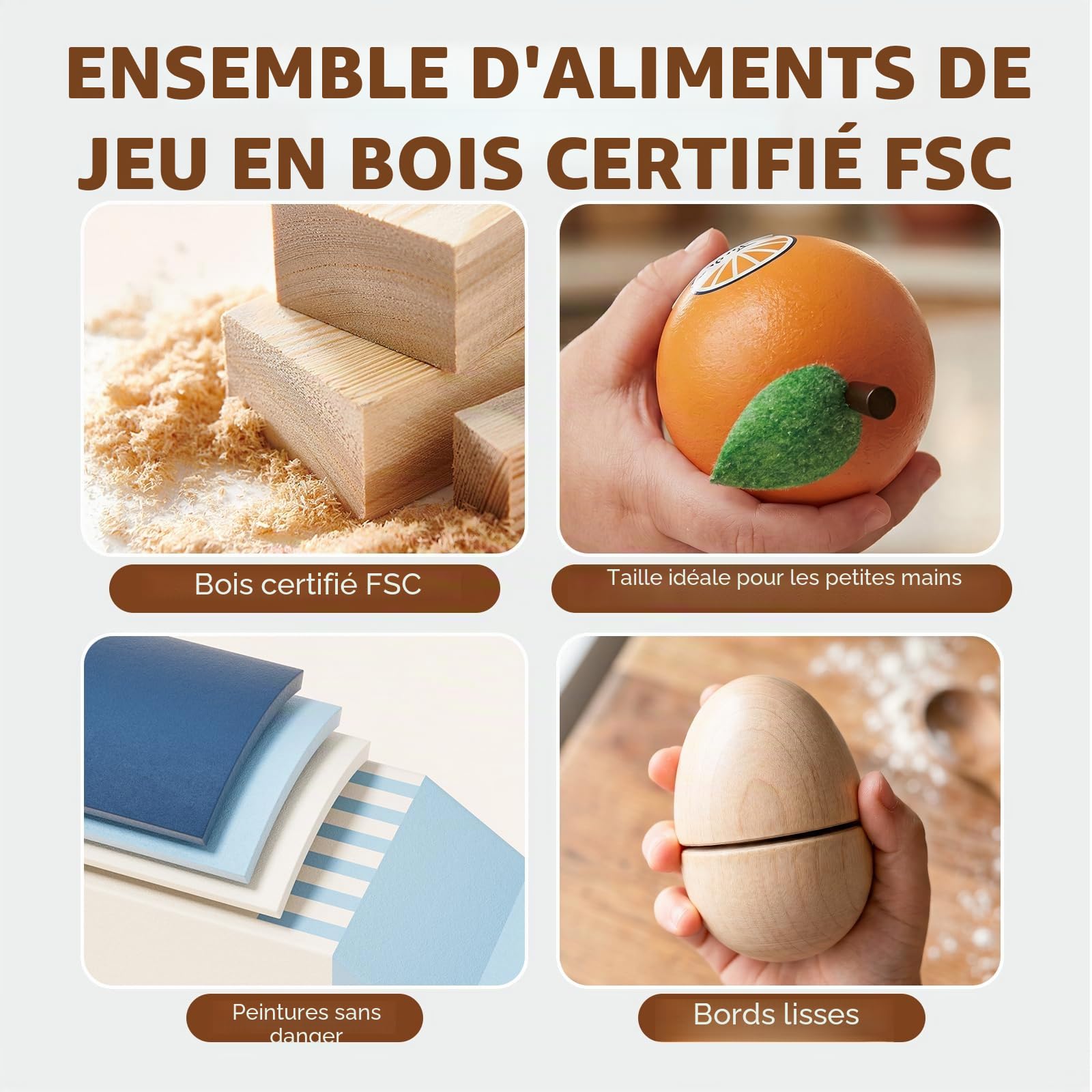 Lehoo Castle Cuisine en Bois Enfant, Jeu d'imitation Jeux Fruits a Decouper, Dinette avec Sac de Rangement, Jouets en Bois Cadeau Enfant Fille Garcon 2 3 4 5 6 Ans (Petit déjeuner)