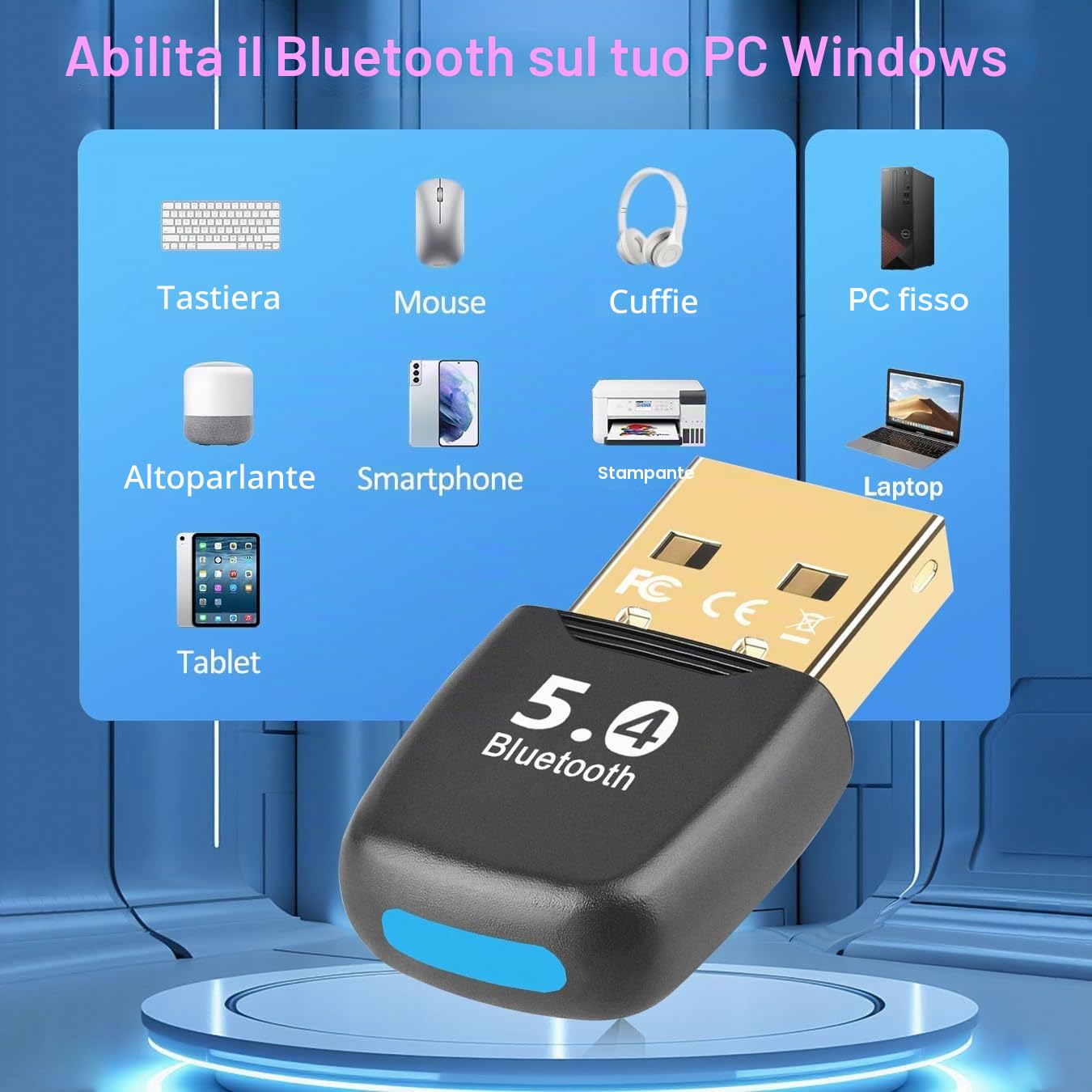 Adattatore Bluetooth 5.4 USB per PC, chiavetta USB Bluetooth 5.4 Dongle EDR per Laptop Desktop Computer, supporta Windows 11/10/8.1/7