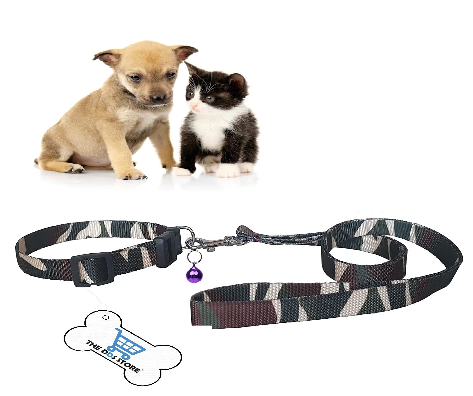 THE DDS STORE 10mm X-Small Puppy Kitten Army Print Nylon Leash and Collar with bell Set Suitable for Puppies of All Dog Small Breeds Adjustable Soft Nylon Army Strip (B0B97WDCTH) Amazon Price History, Amazon Price Tracker