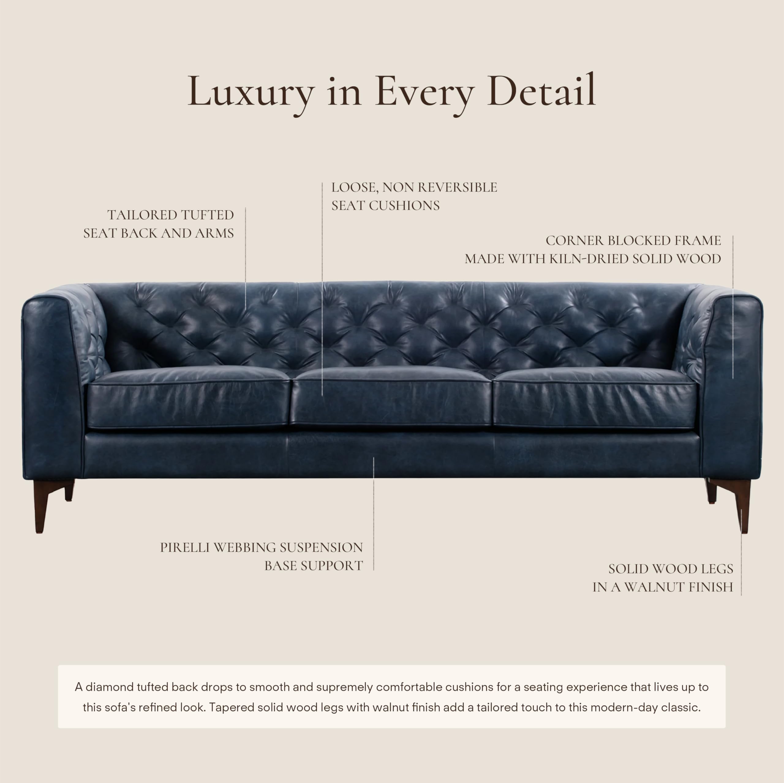 Amazon.com: POLY & BARK Essex 89” Full-Grain Italian Leather Sofa