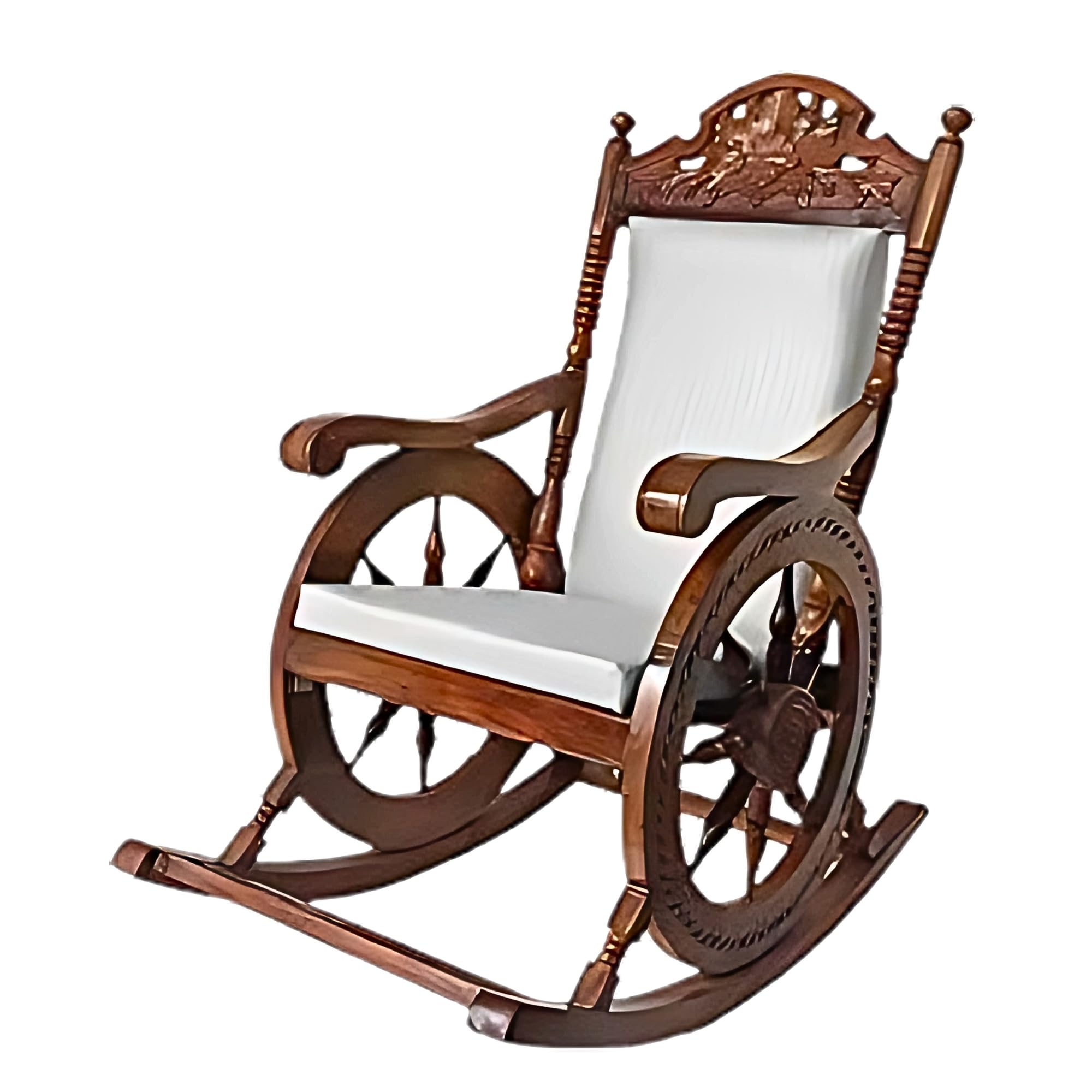 IMPRESSION ART STORE Handcrafted Sheesham Wood Rocking Chair for Adults - Vintage Carved Design, Luxury Living Room, 94 x 61 x 109 cm (Colonial-2)-image-48