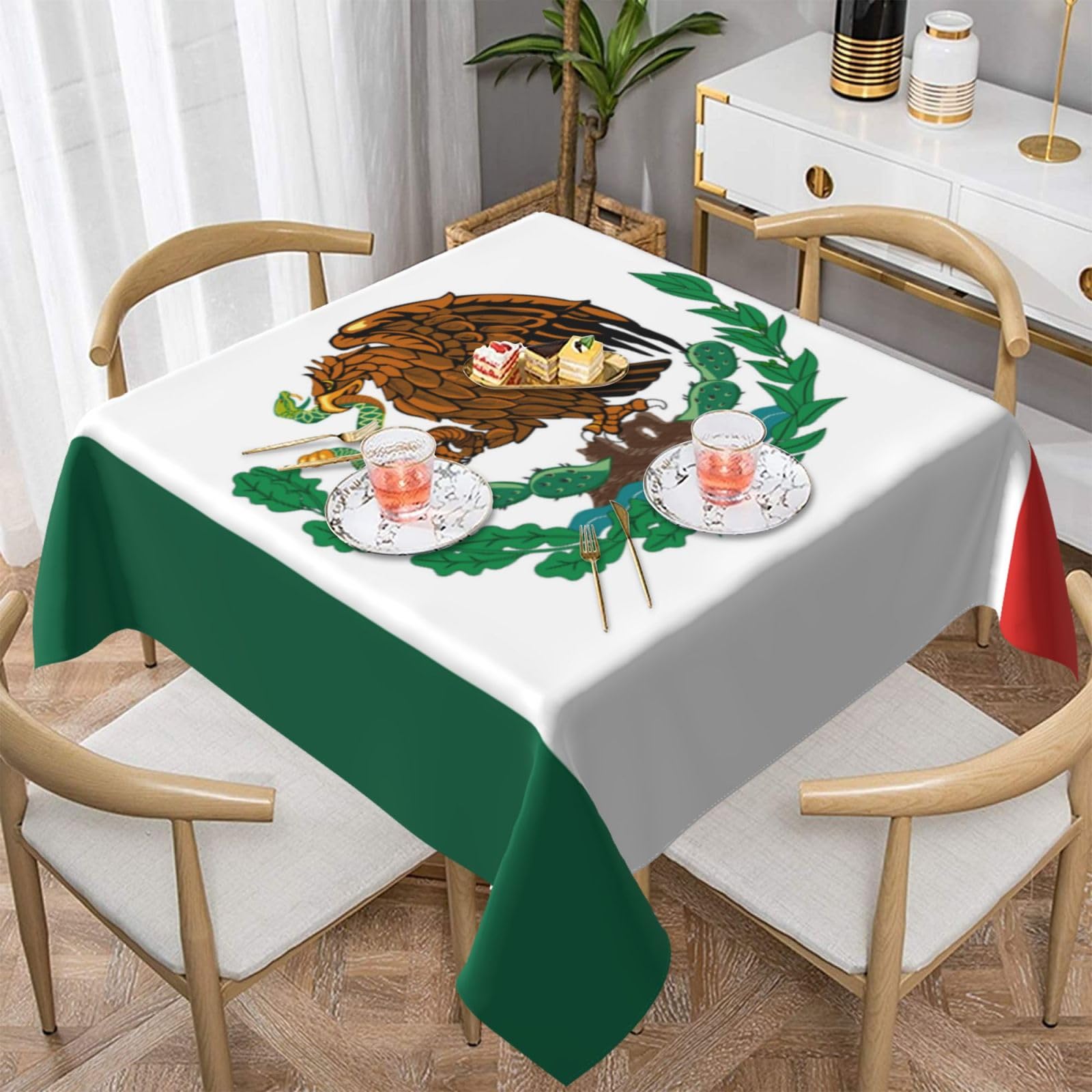 DCEHGEW Flag of Mexico Prints Square Tablecloth 152x152 CM, Waterproof Fabric Table Cloth for Dining Table, Farmhouse Table Cover for Kitchen Dining Tabletop Decoration