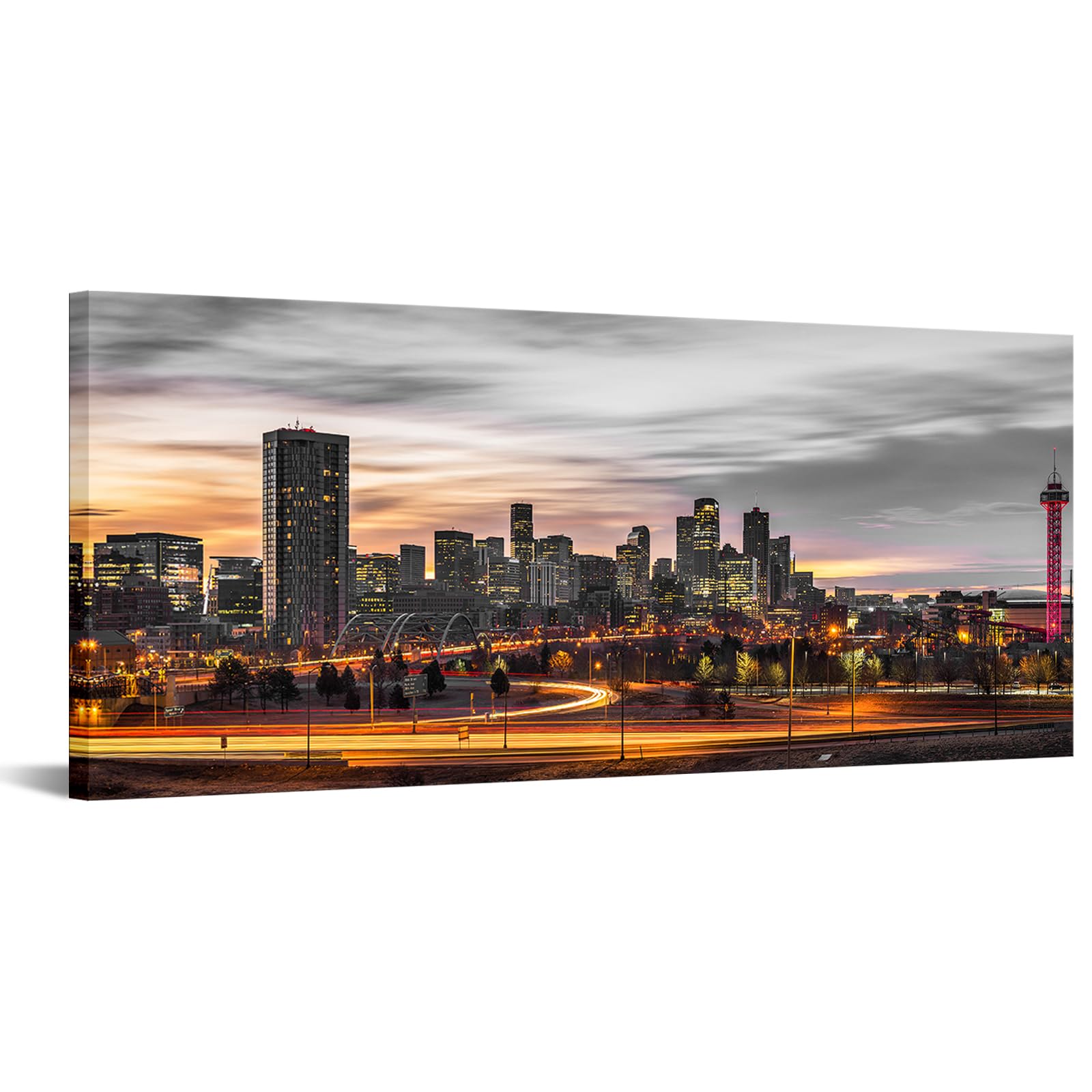 Nachic Wall Denver Skyline Picture Wall Art Decor USA Downtown City Poster Painting Colorado Photo Canvas Prints for Home Office Decoration 20"X48"