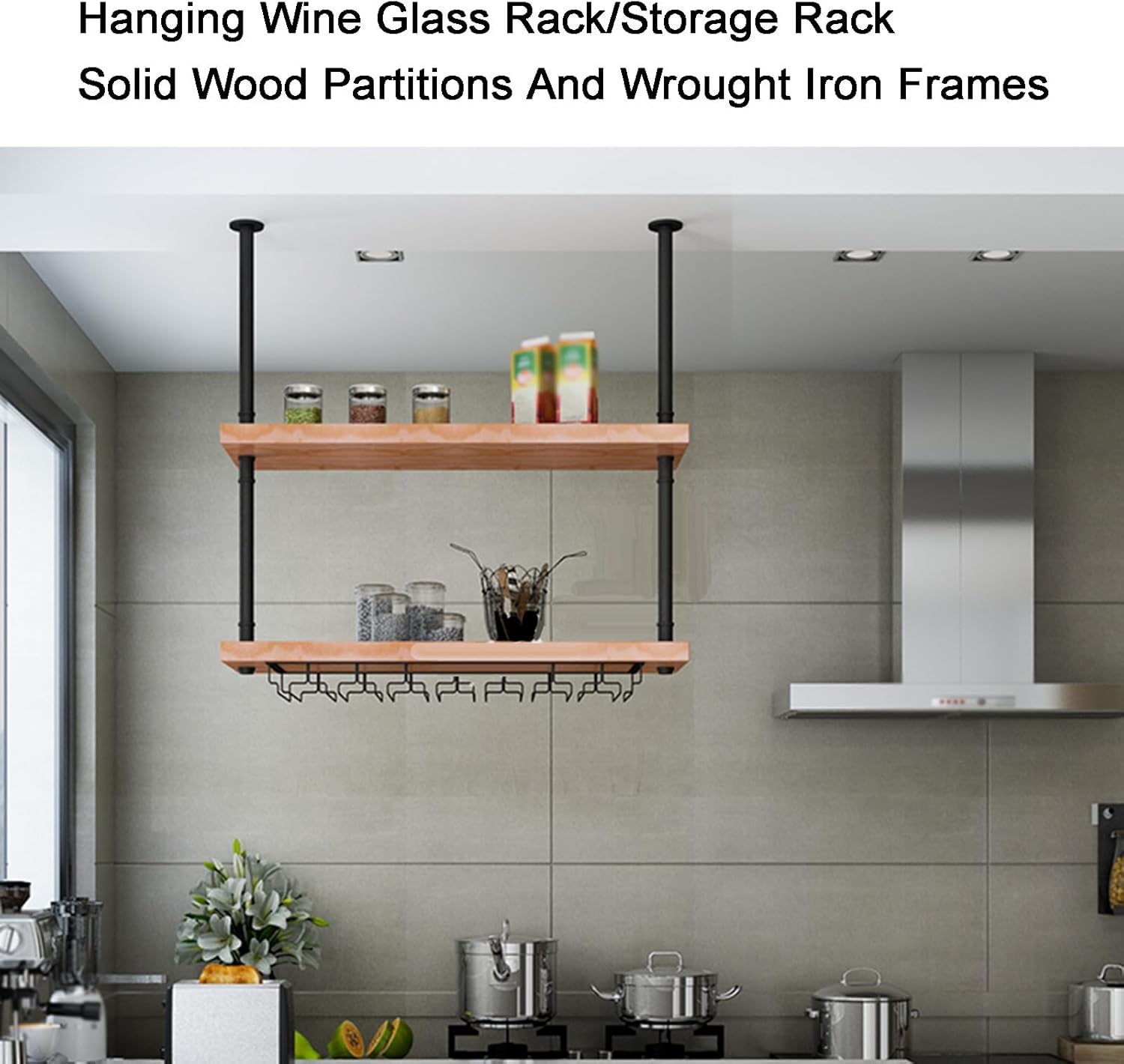 Hanging Wine Glass Rack, Iron Restaurant Hanging Cabinet, Bar Wine Rack Storage Rack,for Bars,Restaurants and Kitchens(100x25x35cm)