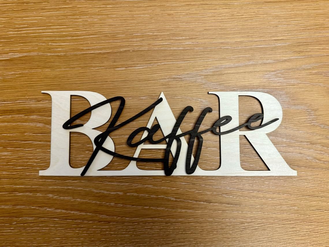 Kaffee-BAR Schild mit 3D-Schriftzug aus Holz (60cm) Birke natur