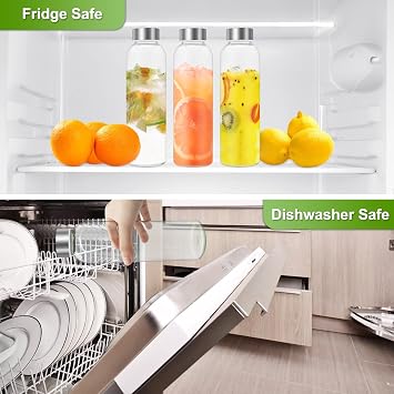 Glass Bottles with Lids, 500ml Glass Water Bottle, 3 Pcs Glass Milk Bottles with Lids, Clear Glass Drinking Bottles for Water, Milk, Juice and Smoothies