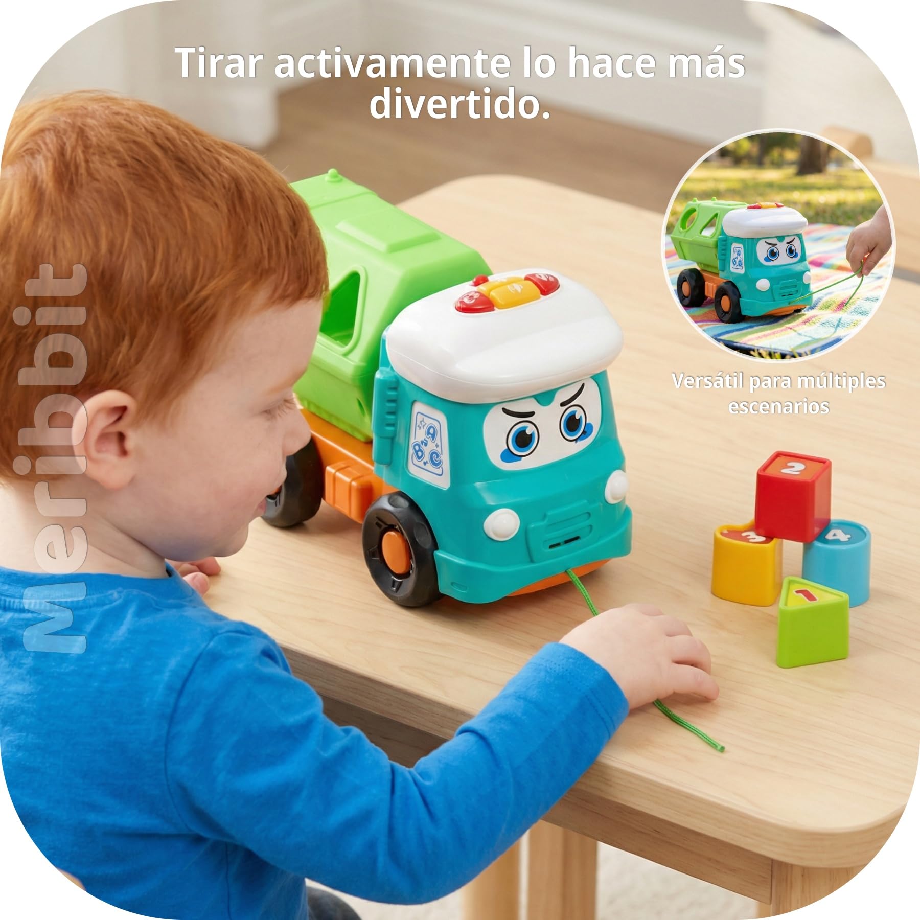 Juguetes Camión de Juguete para Niños 2 Años, Juguetes Sensoriales con Luces y Sonidos, Camión de Construcción con Formas y Cuerda de Arrastre, Juguetes Educativos para 1 2 3