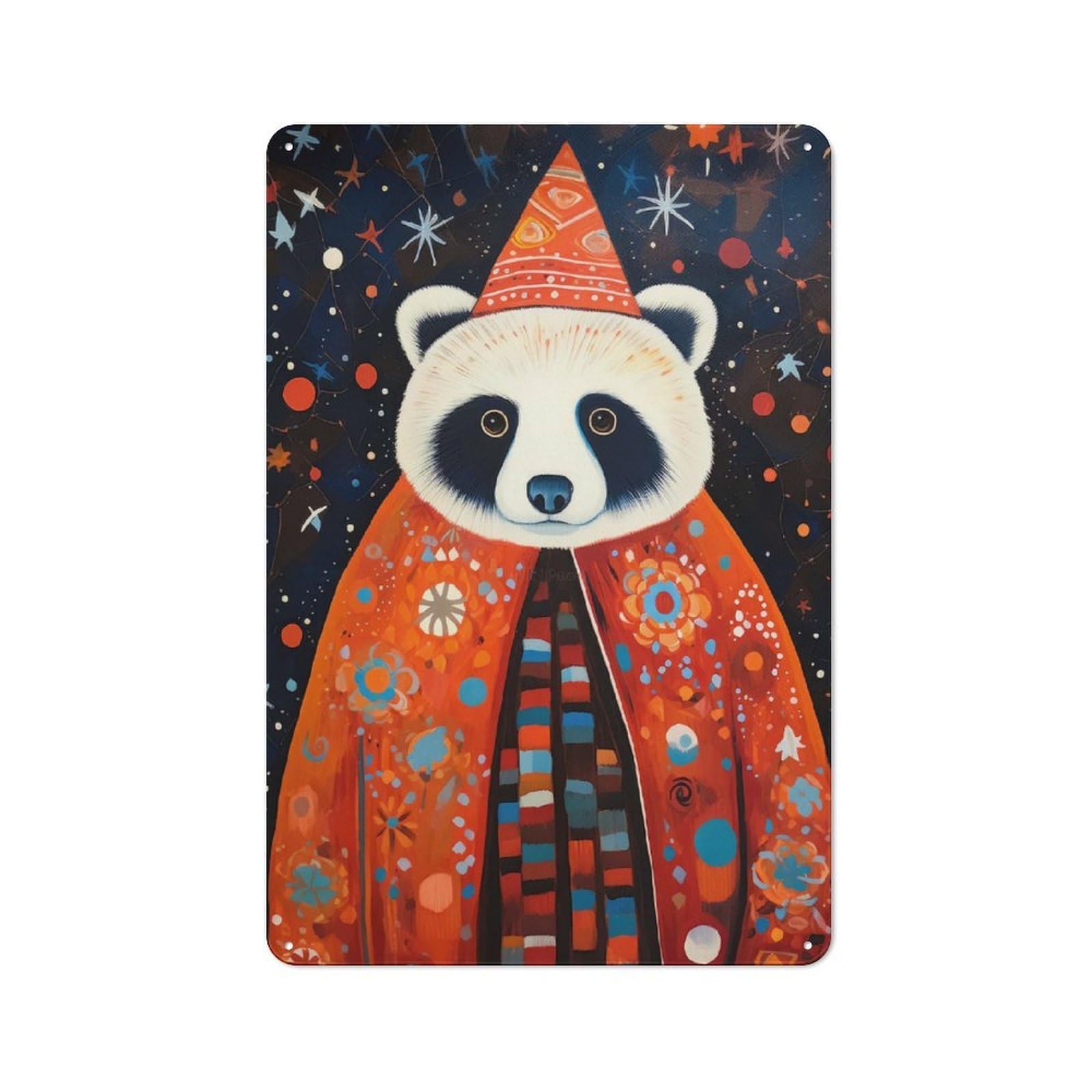 Junmoney Tribal Animal Art 16 Panda Tin Wall Plaque 30X20cm With For Hallway Wall, For Home Interiors, Feature Walls And Decorative Displays
