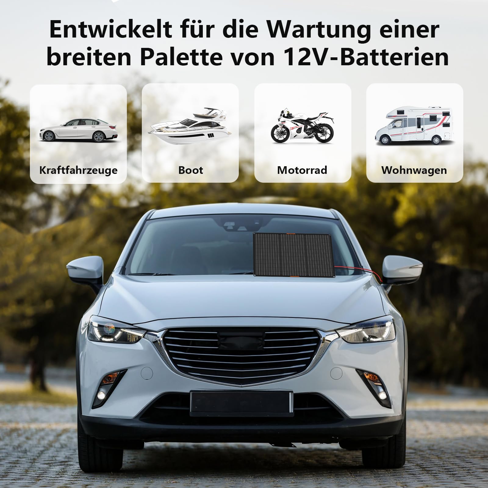 Panel solar 50W 12V Cargador solar para coche Mantenedor portátil impermeable Cargador solar de mantenimiento para coche barco automotriz RV