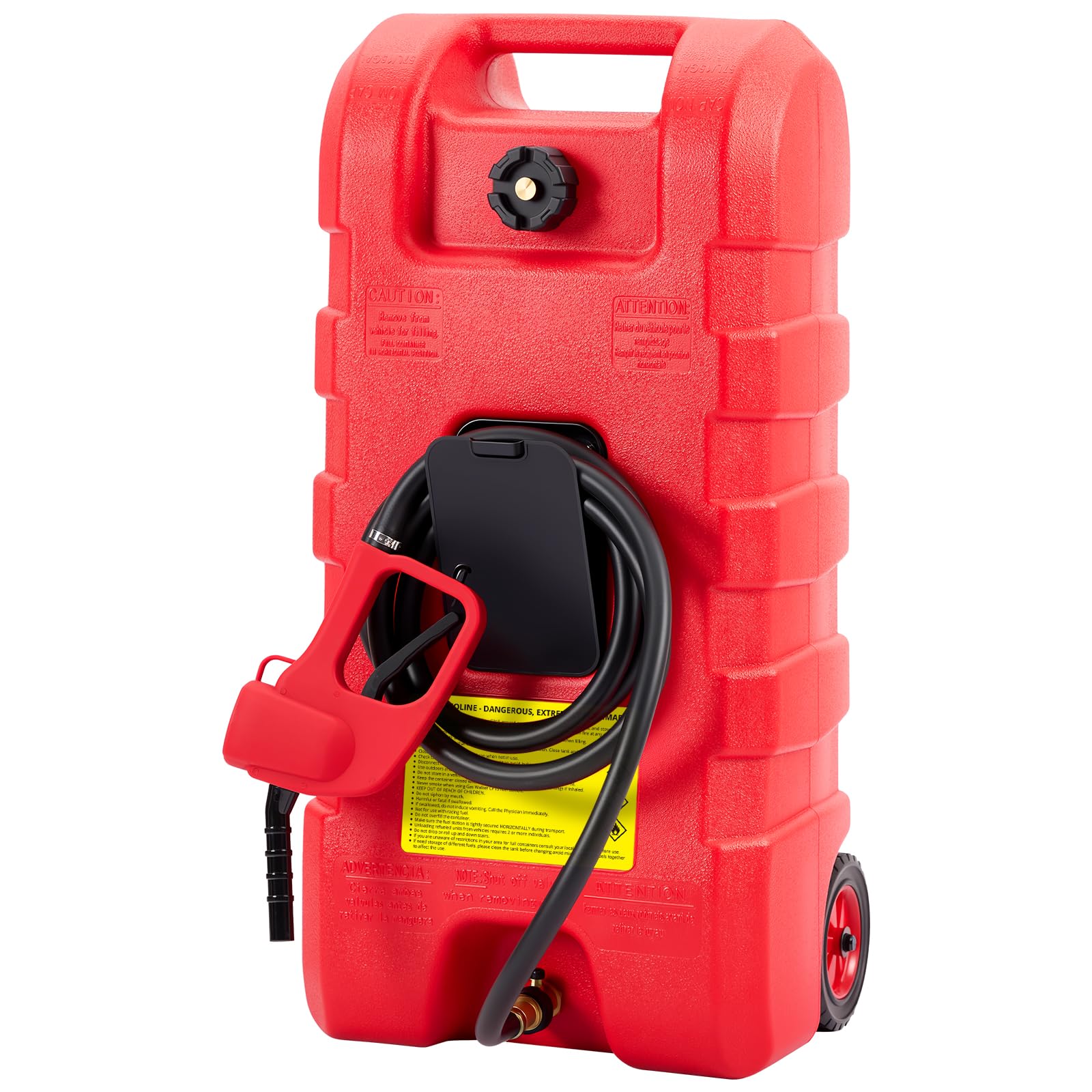 Garveemore Red Upgraded 57L Portable Fuel Caddy With Wheels - Heavy-Duty Petrol & Diesel Storage Tank With Manual Siphon Pump & 3M Hose - Mobile Fuel Station For Boats, Cars, Lawnmowers, Generators & Atvs (Red)