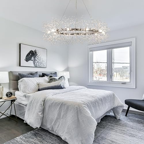 Miniatura 5 de Candelabros modernos de cristal plateado, lámpara de comedor cromada, lámpara redonda, gran lámpara de sala de estar, lámpara de techo de cristal