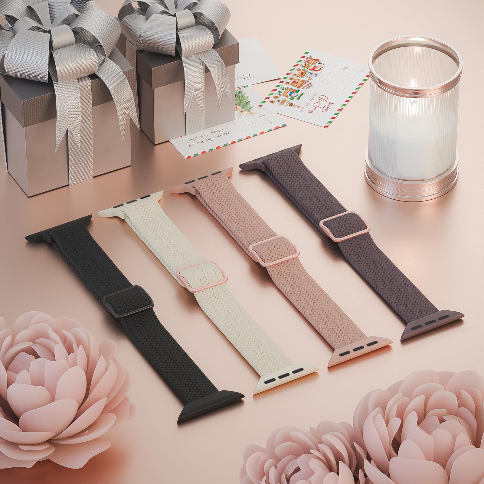 4 Pack Slim Braided Stretchy Bands Compatible with Apple Watch Band 38mm 42mm 40mm 44mm 41mm 45mm 46mm 49mm Women Men, Solo Loop Nylon Thin Strap for iWatch Series 10 9 8 7 SE 6 5 4 3 2 1 Ultra