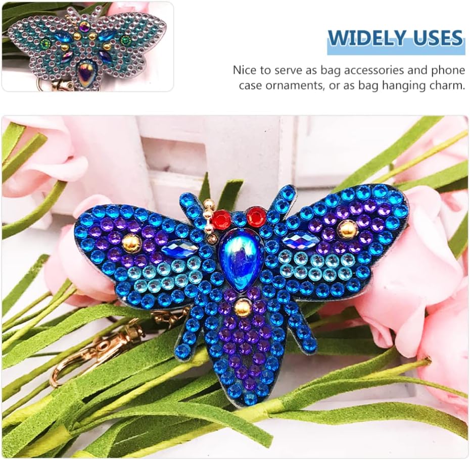 Abaodam DIY Diamond Art Keychain Kit with Rhinestone Butterfly and Bee Pendants 2.75 Inch Craft Kit for Kids and Adults Bag Charm and Phone Accessory for Arts and Crafts