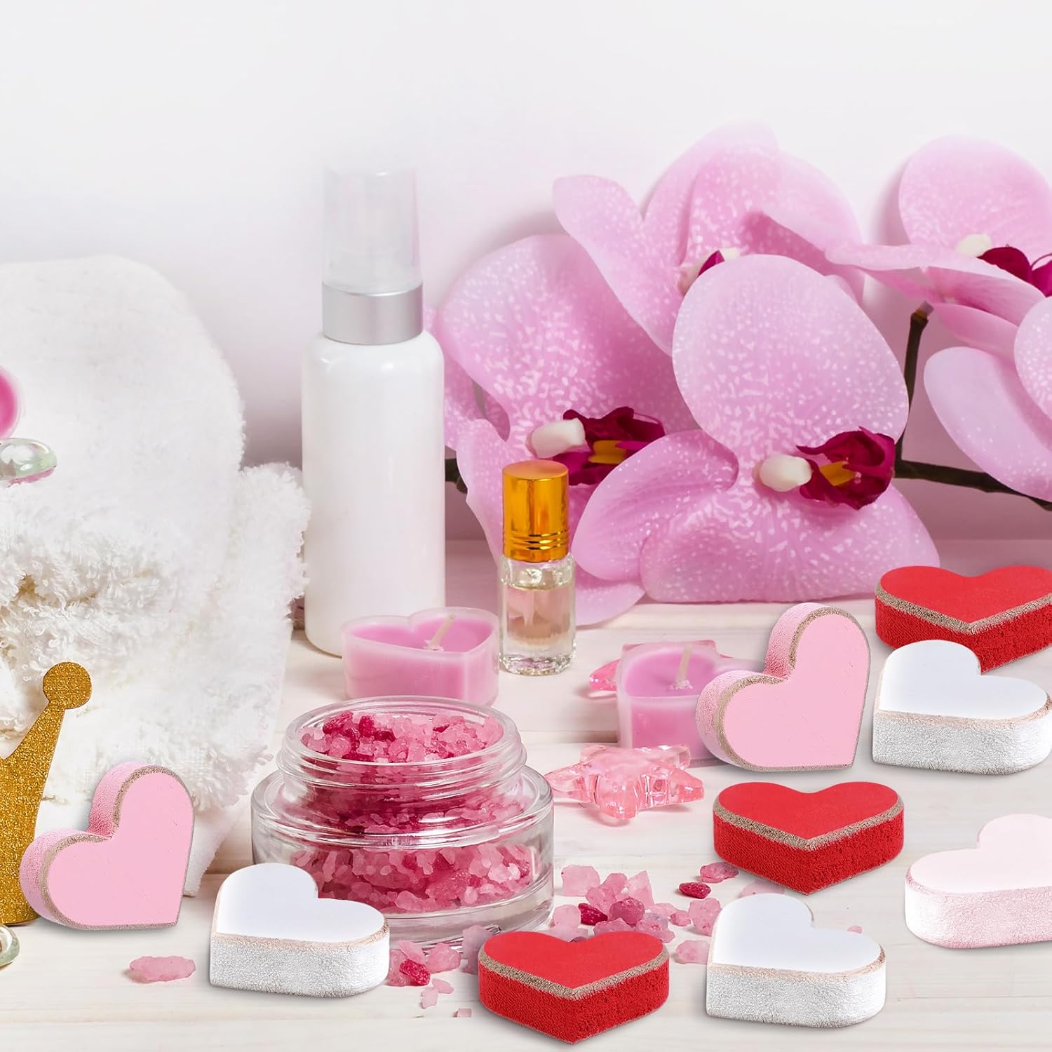 Roowest 24 Pcs Mini Valentine Wooden Heart Bowl Fillers Pink White Red Heart Shelf Table Decor Love Themed Tiered Tray Valentine's Day Gift for Wedding Anniversary Bridal Shower Accent
