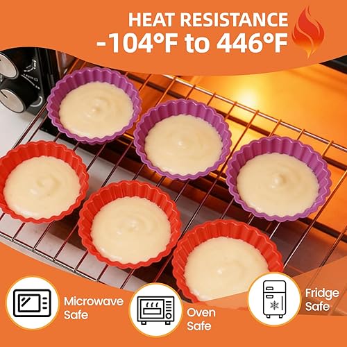 Miniatura 8 de FUNBAKY Molde de silicona para quiche, mini molde antiadherente redondo de silicona para tartas y tartas, 10 paquetes