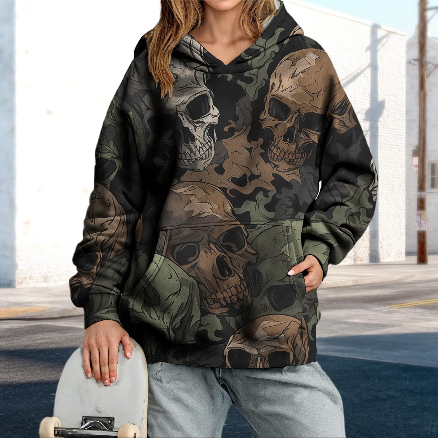 Fashion Oversized Sweatshirt for Women Camo Leaf Pattern Winter Hoodies with Pocket Casual Trendy Sweatshirt - Image 2