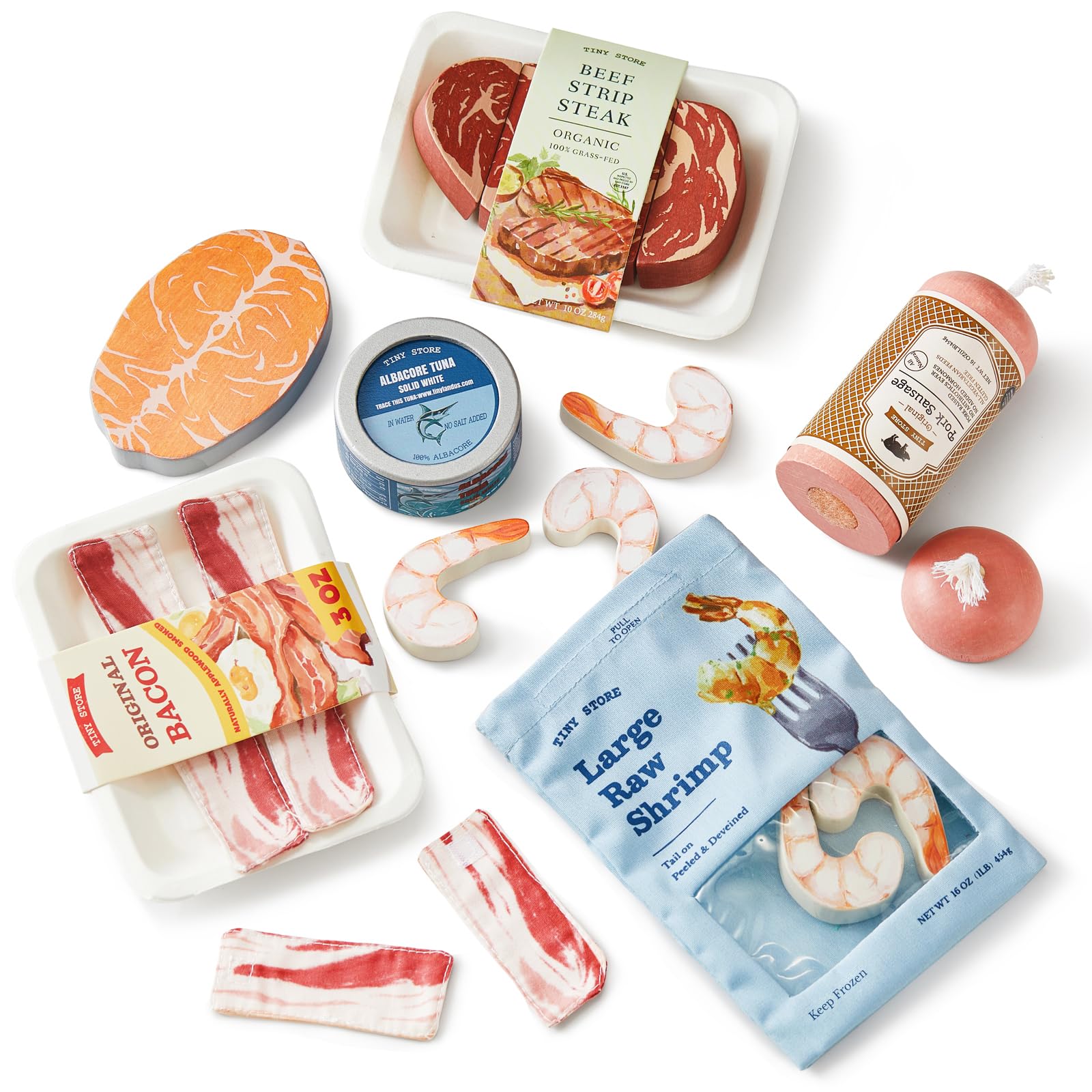 Amazon | Tiny Land おままごとセット 木製 食材 6点入り 肉 魚介類 