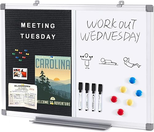 Tablero de fieltro blanco combinadotablero de cartaspizarra blanca de borrado en seco para oficina, aula y hogar, negro, 24 x 18 pulgadas