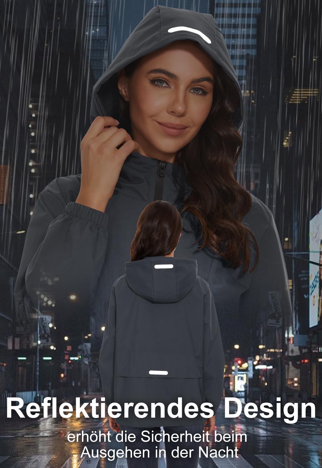Chaqueta impermeable plegable para mujer con capucha reflectante chaqueta de ciclismo para la noche ligera impermeable chaqueta cortavientos