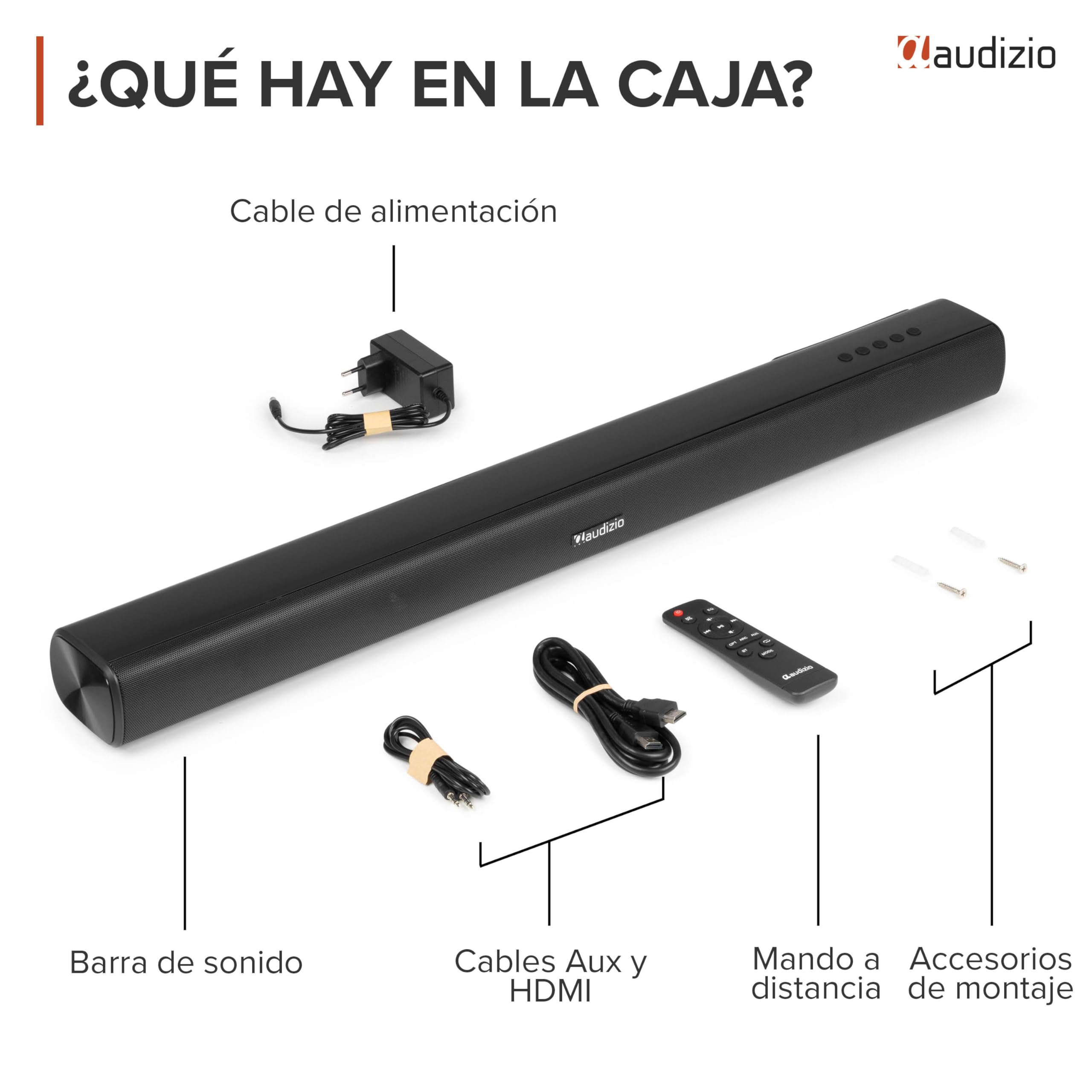 Audizio SB80 – Barra de Sonido 70W con HDMI ARC, Bluetooth 5.3, USB, Entrada óptica y AUX, soundbar 81 cm para TV, Altavoces para televisión con Mando a Distancia, Color Negro