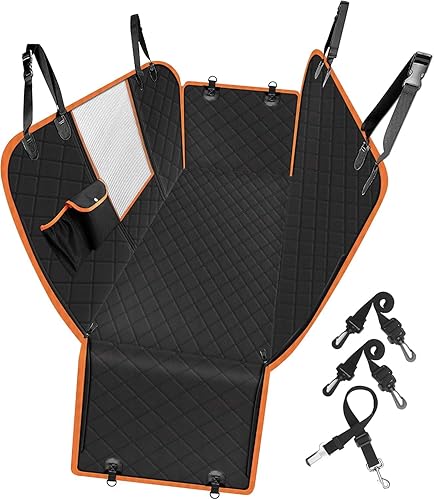 Femuar Funda de asiento de coche para perro, impermeable, antideslizante, para asiento trasero con bolsillos de almacenamiento, ventana visual de
