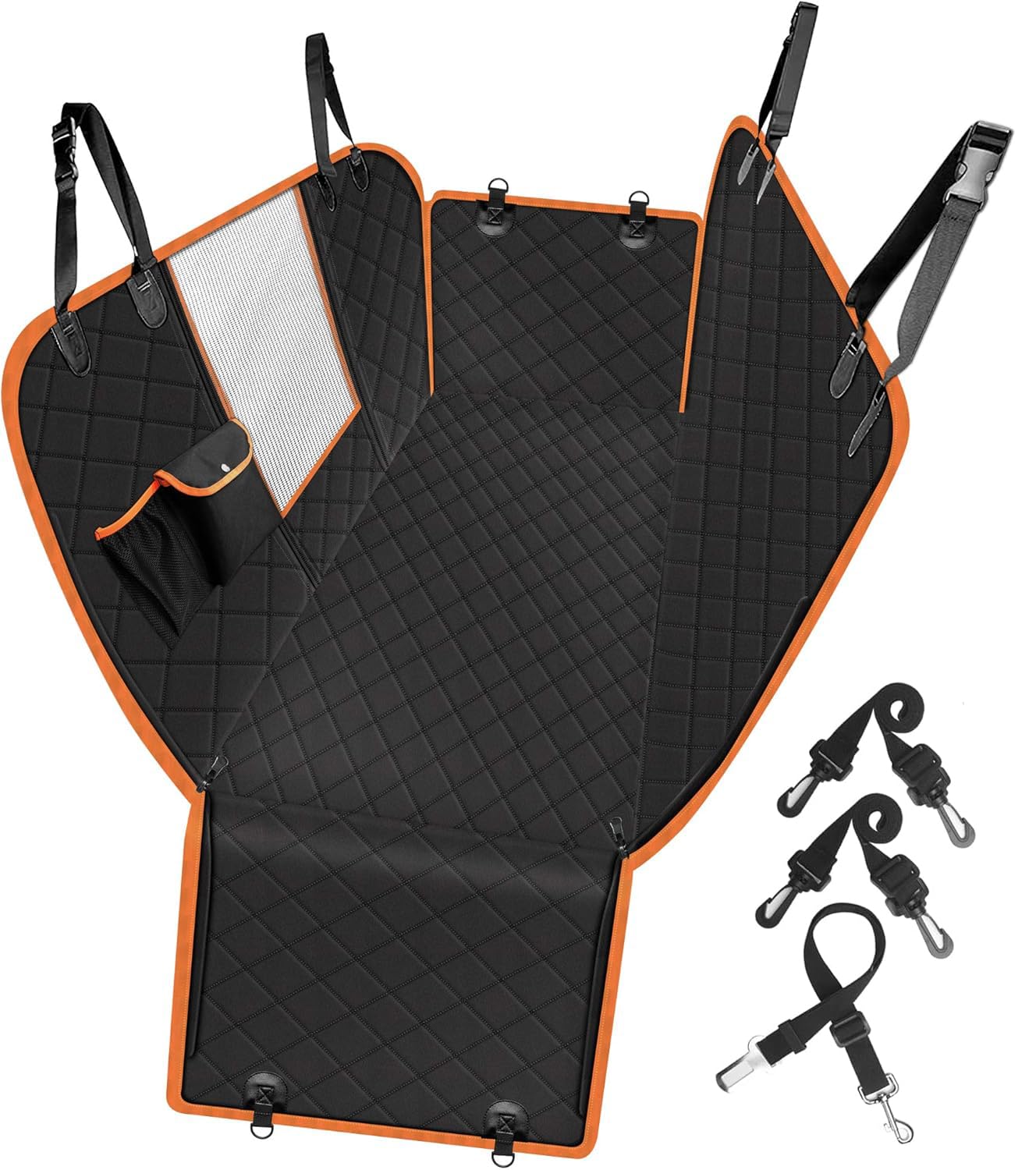 Femuar Dog Car Seat Cover, Waterproof Nonslip Pet Seat Cover for Back Seat with Storage Pockets Mesh Visual Window, Heavy Duty Scratchproof Pet Dog Seat Cover Hammock for Cars Trucks and SUVs