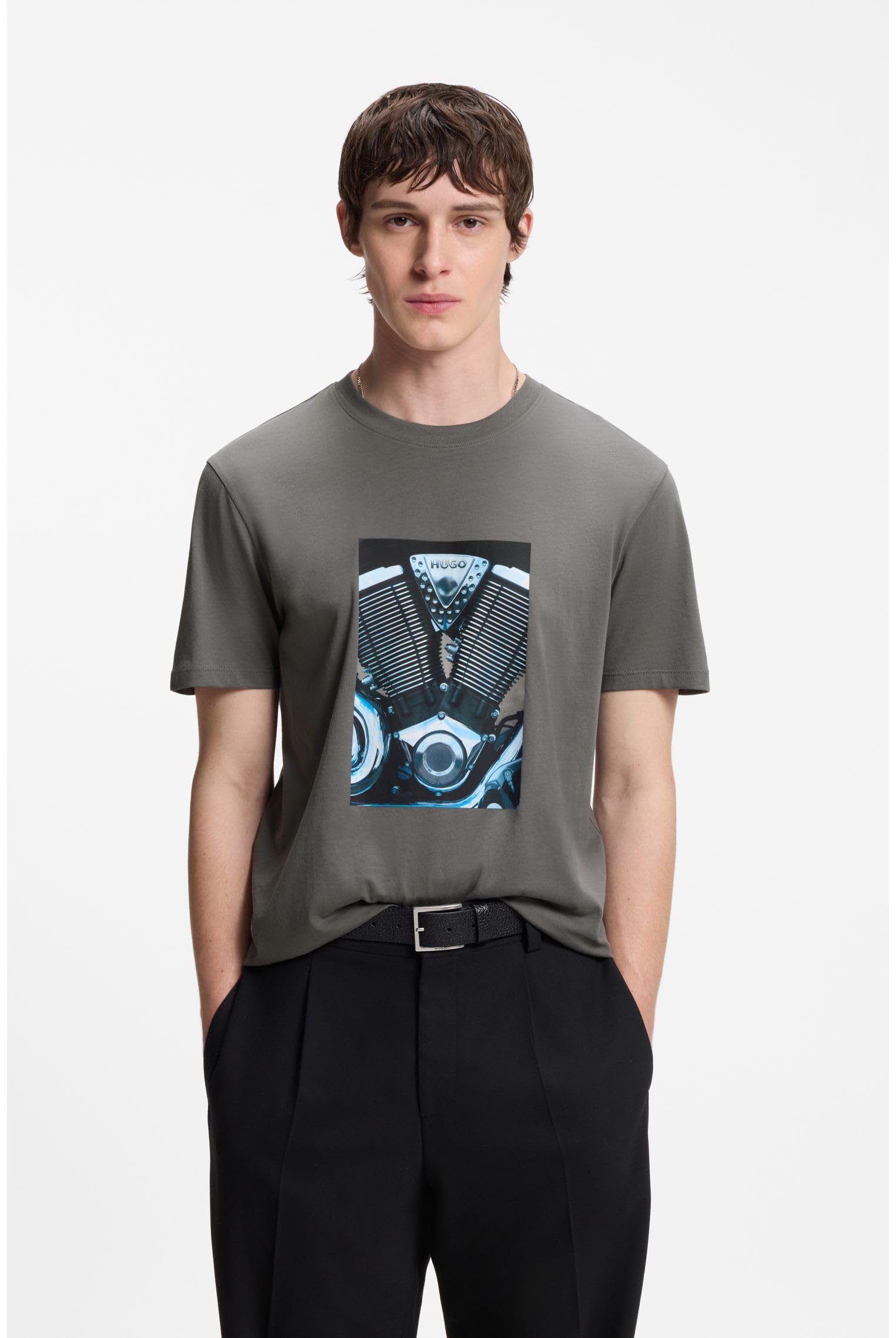 T-Shirt Aus Baumwoll-Jersey Mit Motorrad-Artwork