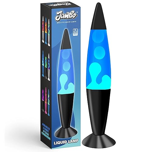 JAMBO 16" Beautiful Lamp- The Upgraded Motion Lamp- Blue with White/Blue Wax, Relaxing Liquid Lamp, Night Light Nightlight, Home Decor Living Room Office Bedroom Lamp for Adults Teens Kids Magma Lamp - 16" - Black Base, Blue Liquid, White Wax