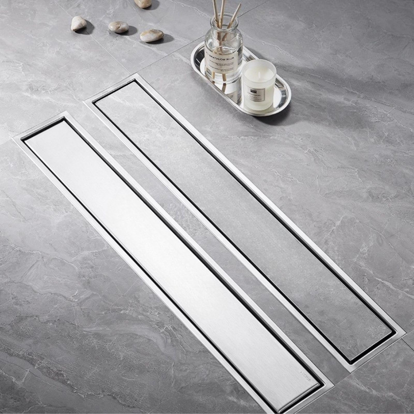 Canaleta de Ducha 10cm de Ancho Desagüe de Piso Uso Positivo y Negativo con Extraíble Anti-Obstrucción Filtro Fácil Instalación for Balcón Cocina Baño Garaje Plateado(10 * 80cm)